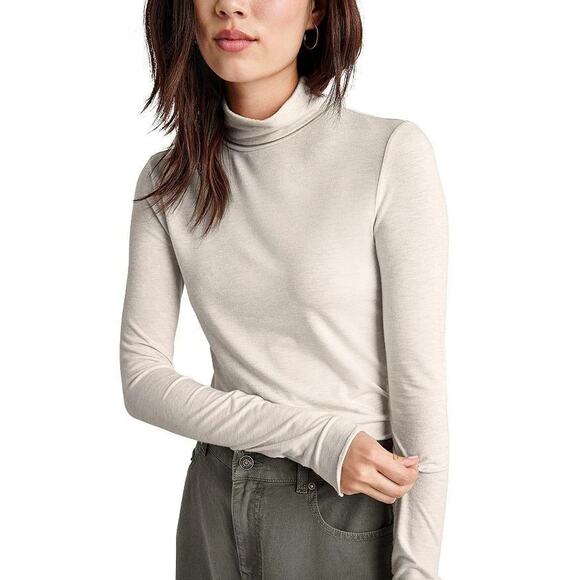 Splendid Women Ivory Heather Bamboo Jersey Casual Layer Turtleneck Tee Size M - Picture 2 of 6